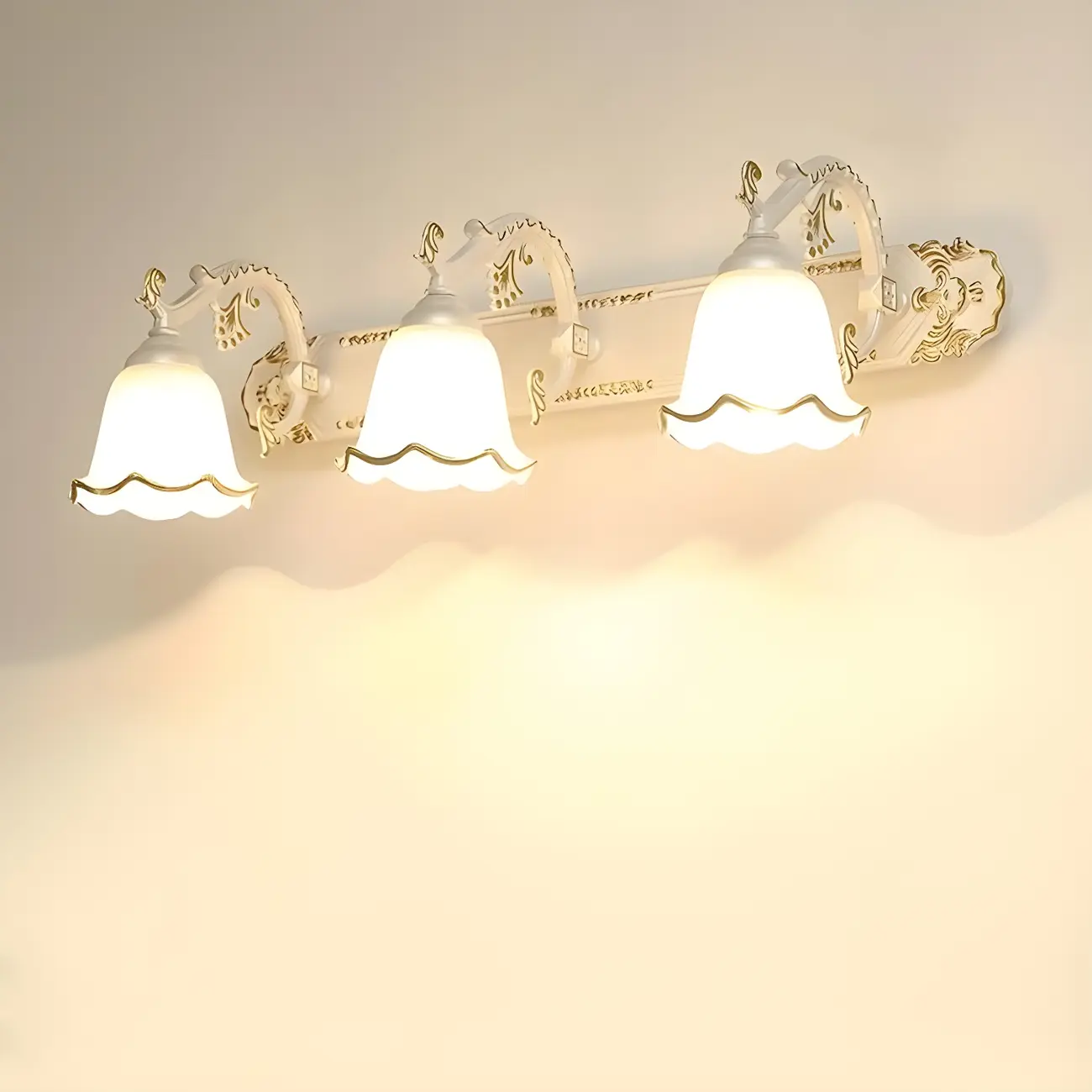 Vintage White Floral Vanity Light with Unique Accents Image - 2 | homeyfad