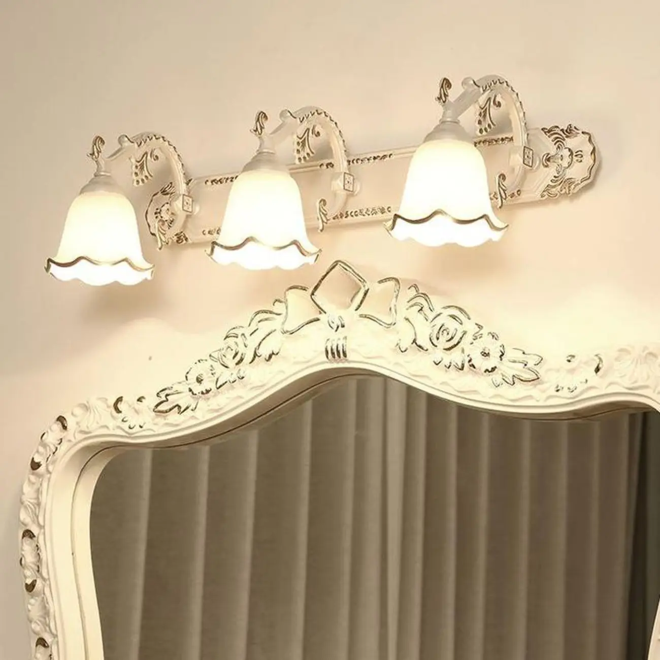 Vintage White Floral Vanity Light with Unique Accents Image - 1 | homeyfad