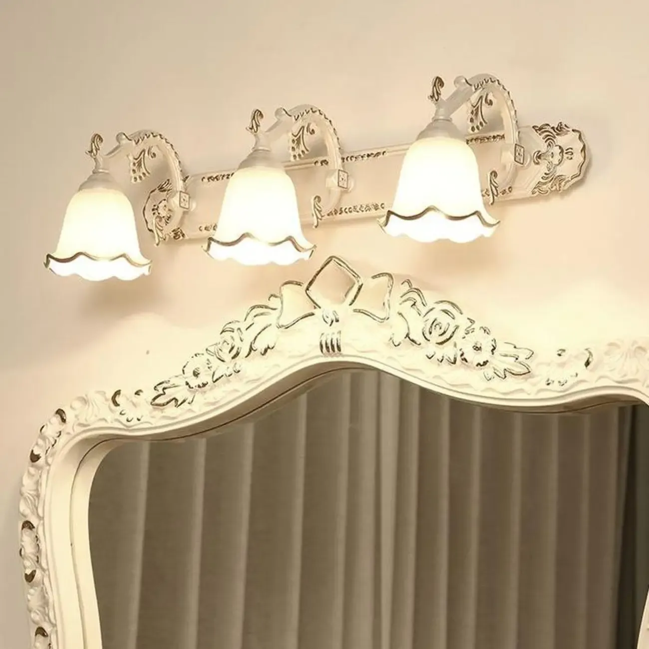 Vintage White Floral Vanity Light with Unique Accents Image - 1
