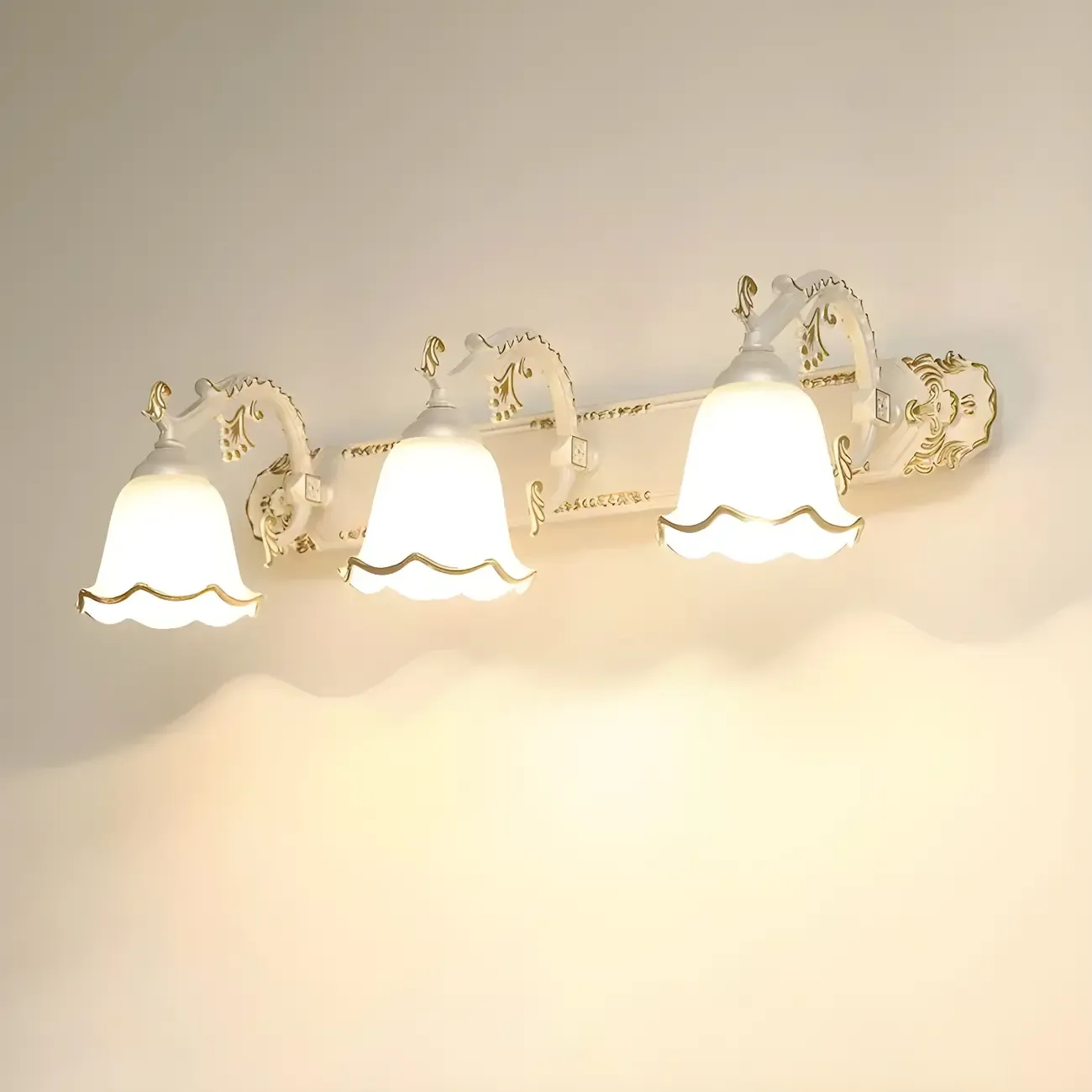 Vintage White Floral Vanity Light with Unique Accents Image - 7