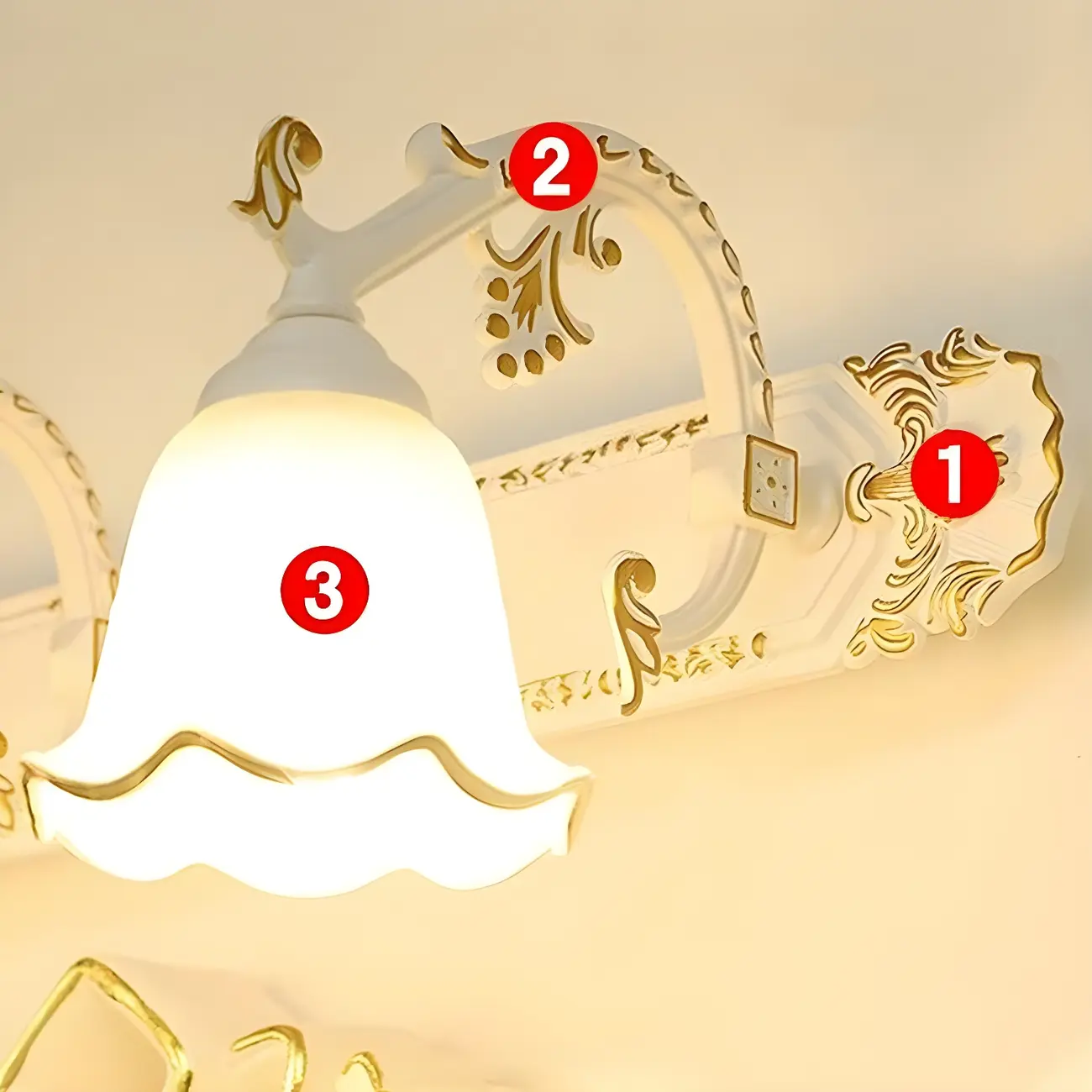 Vintage White Floral Vanity Light with Unique Accents Image - 12 | homeyfad