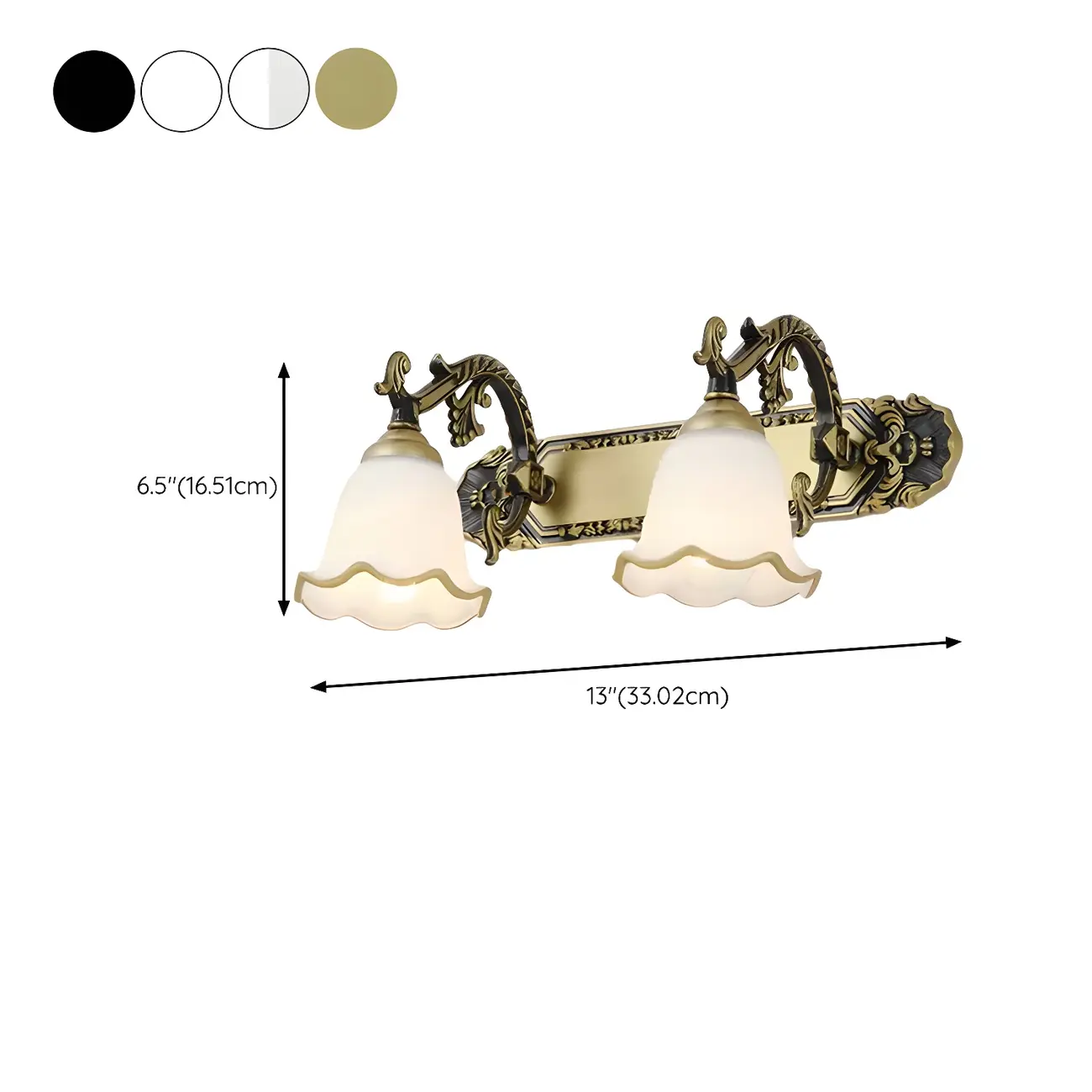 Vintage White Elegant Floral Glass Vanity Light for Bathroom #size