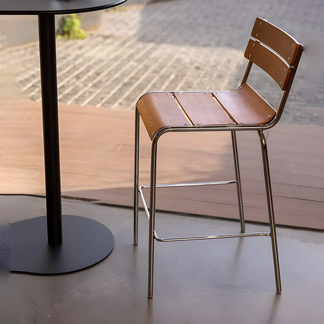 Durable Steel Frame Comfortable Brown Wood Back Bar Stool Image - 4 | homeyfad