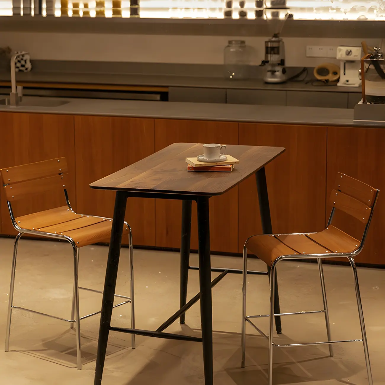 Durable Steel Frame Comfortable Brown Wood Back Bar Stool Image - 2 | homeyfad