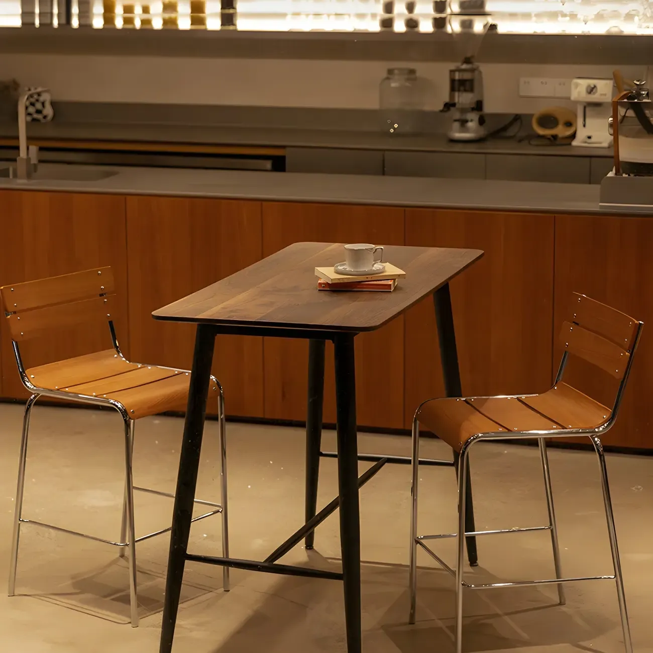 Durable Steel Frame Comfortable Brown Wood Back Bar Stool Image - 2