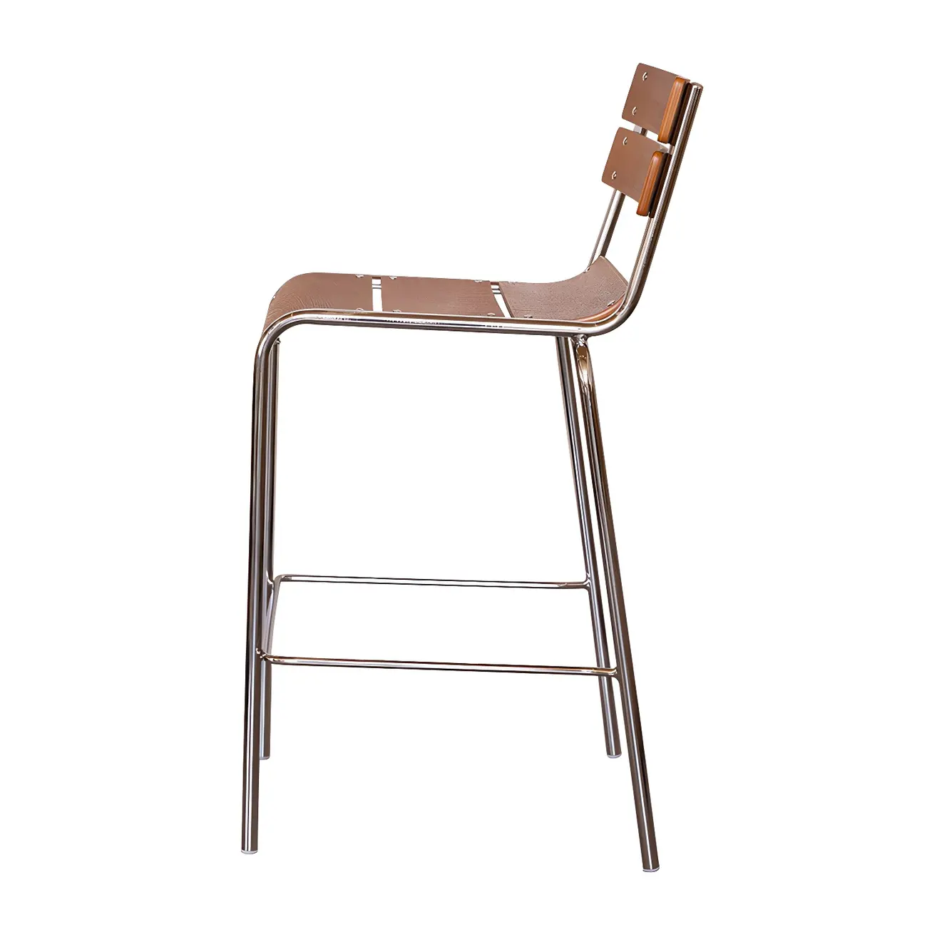 Durable Steel Frame Comfortable Brown Wood Back Bar Stool Image - 10 | homeyfad