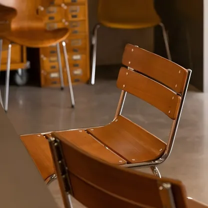 Durable Steel Frame Comfortable Brown Wood Back Bar Stool Image - 5