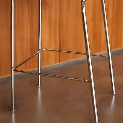 Durable Steel Frame Comfortable Brown Wood Back Bar Stool Image - 7