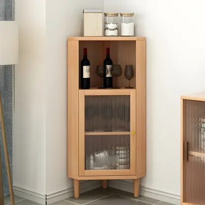 Wooden Corner Display Cabinet with Glass Door Image - 2