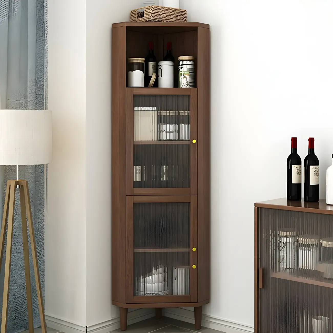 Wooden Corner Display Cabinet with Glass Door Image - 3