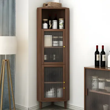 Wooden Corner Display Cabinet with Glass Door Image - 3