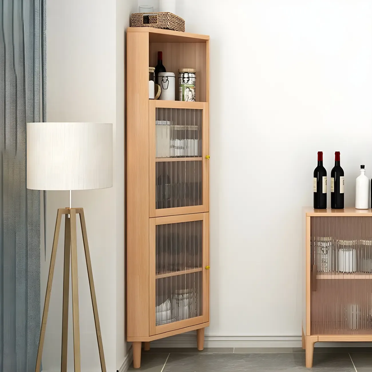 Wooden Corner Display Cabinet with Glass Door Image - 4