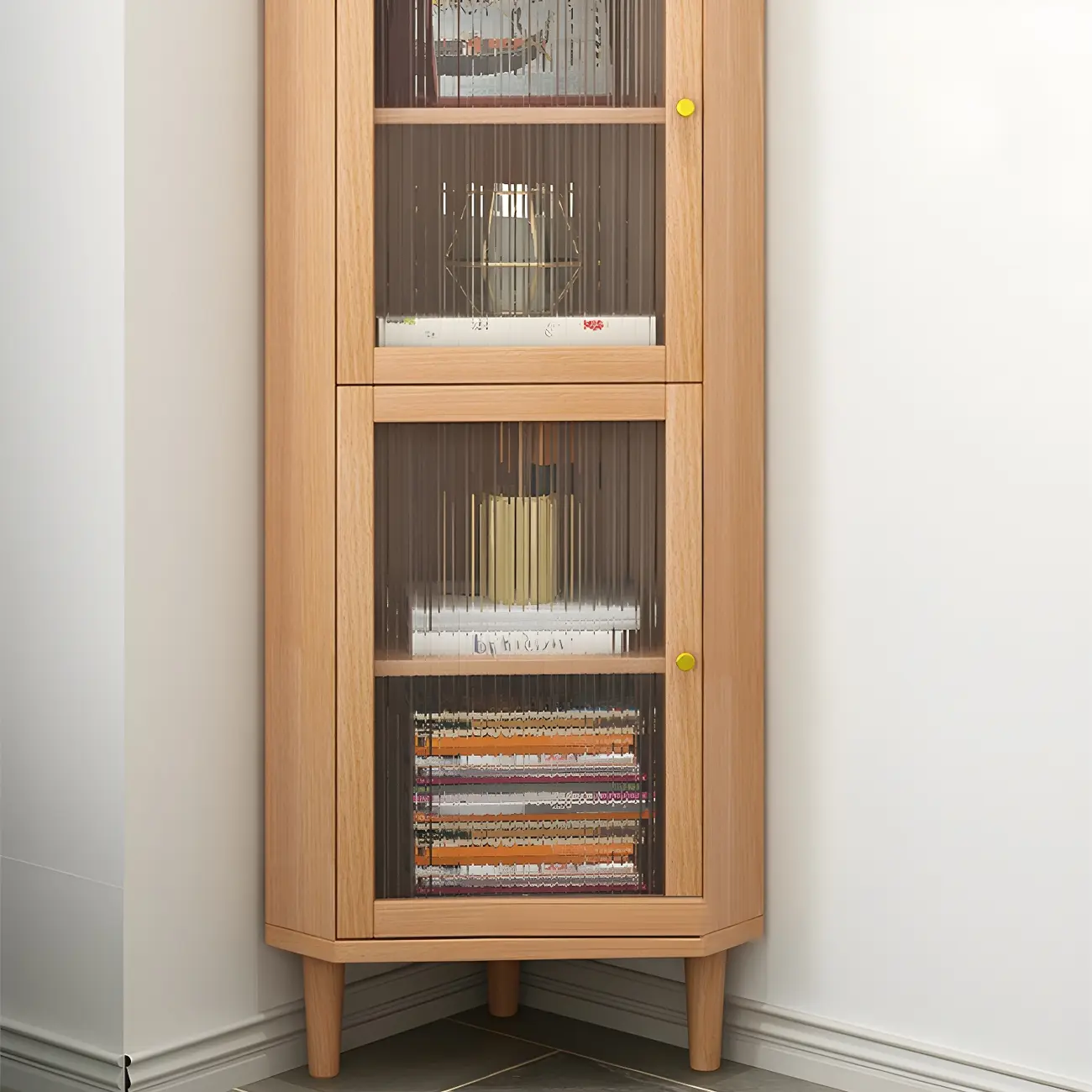 Wooden Corner Display Cabinet with Glass Door Image - 7 | homeyfad