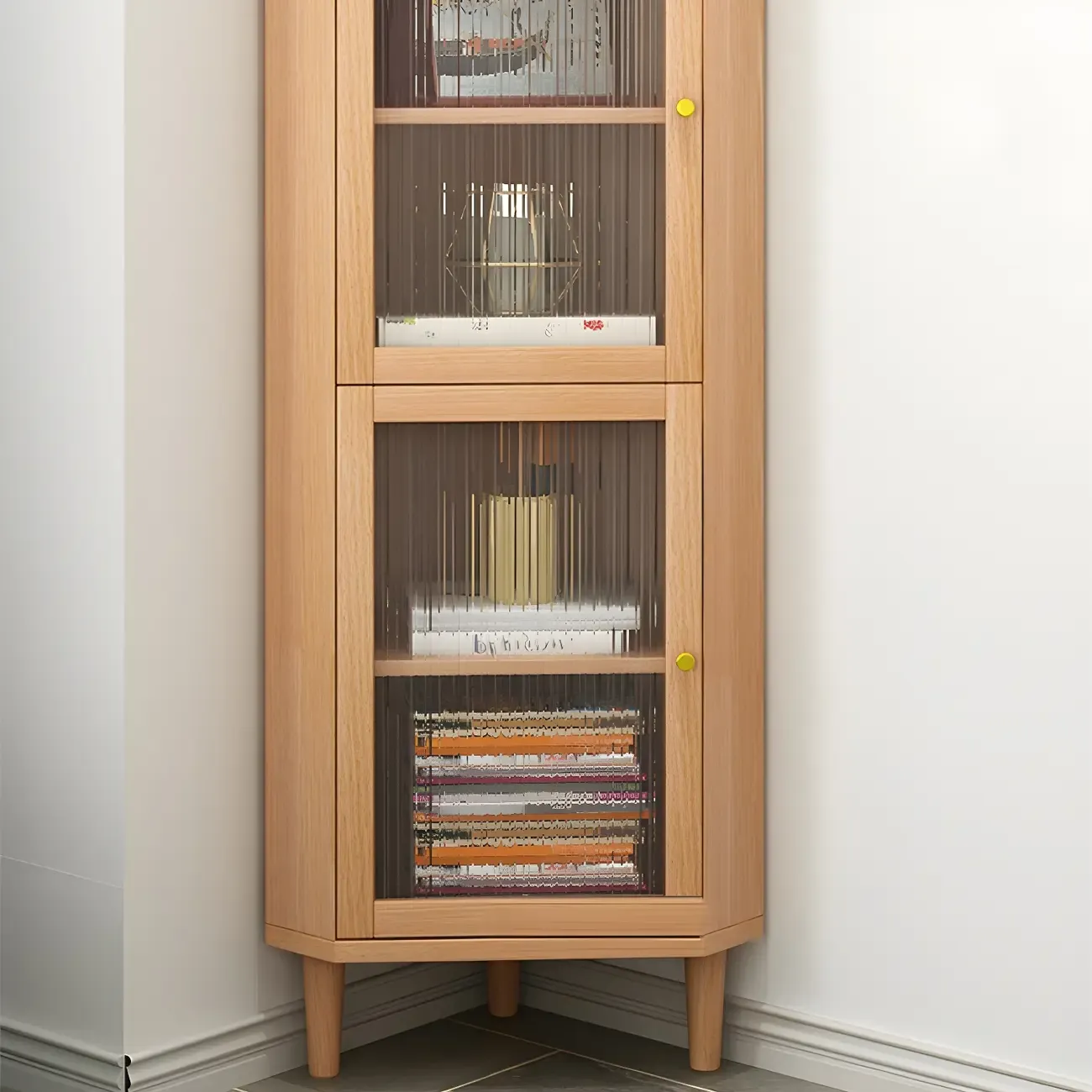 Wooden Corner Display Cabinet with Glass Door Image - 7