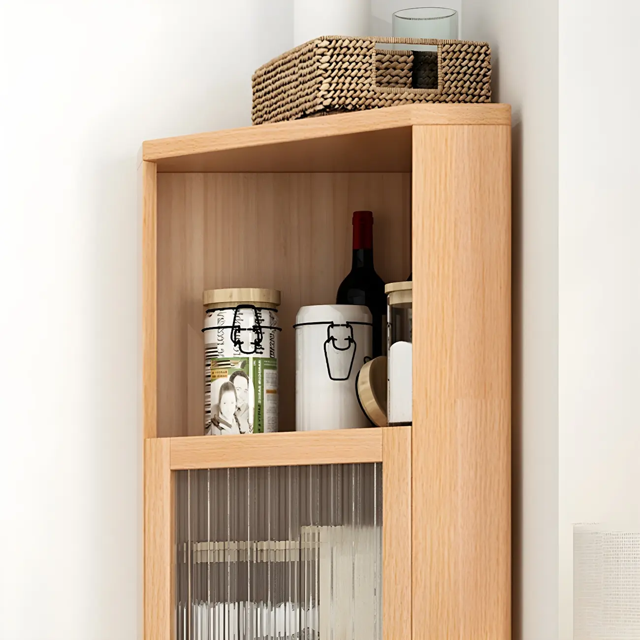 Wooden Corner Display Cabinet with Glass Door Image - 8 | homeyfad
