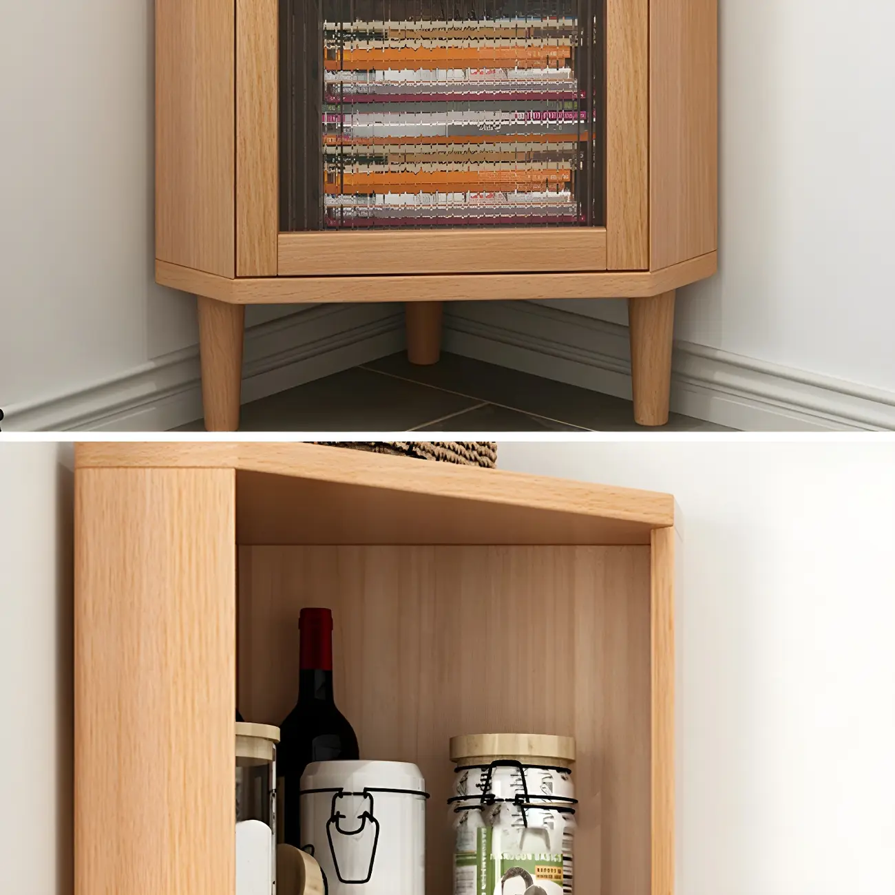 Wooden Corner Display Cabinet with Glass Door Image - 9 | homeyfad