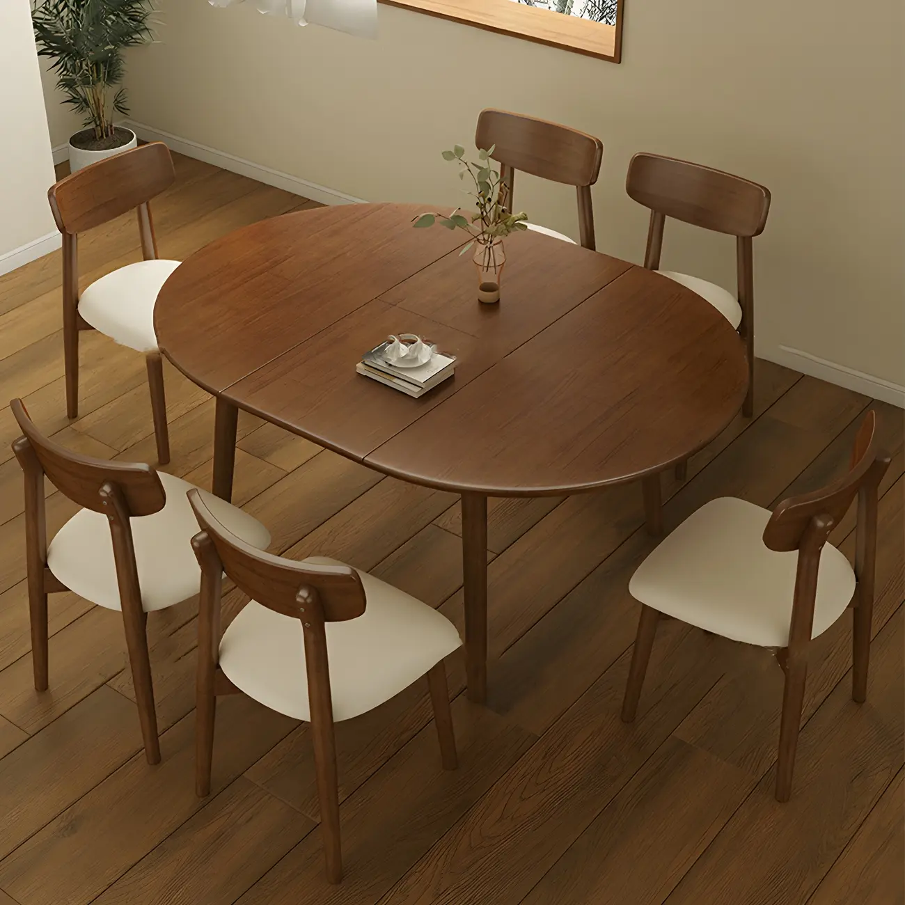 Brown Rubberwood Oval Extendable Dining Table Image - 1 | homeyfad