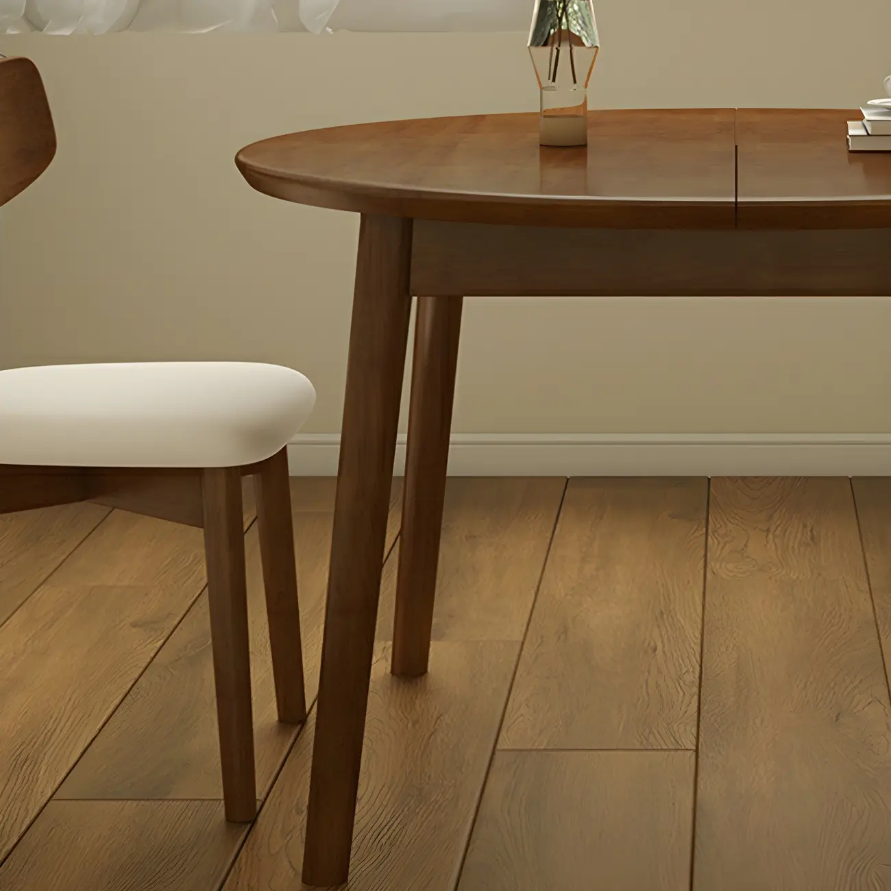 Brown Rubberwood Oval Extendable Dining Table Image - 2 | homeyfad