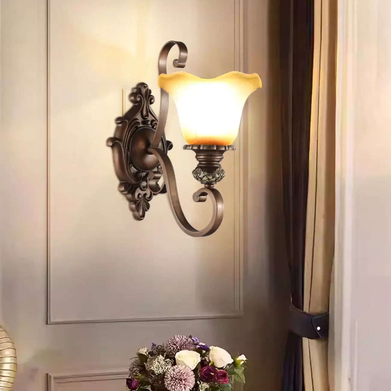 Vintage Glass Shade Brown Up Wall Sconce Image - 1 | homeyfad