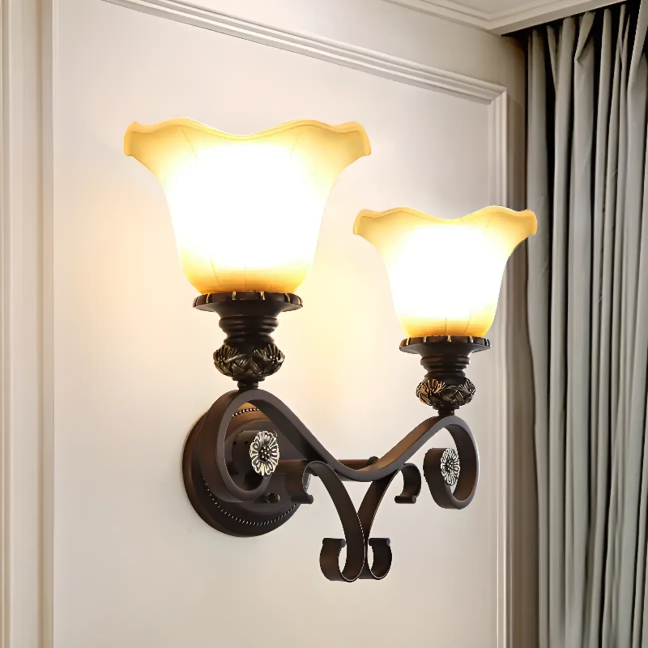 Vintage Glass Shade Brown Up Wall Sconce Image - 7 | homeyfad