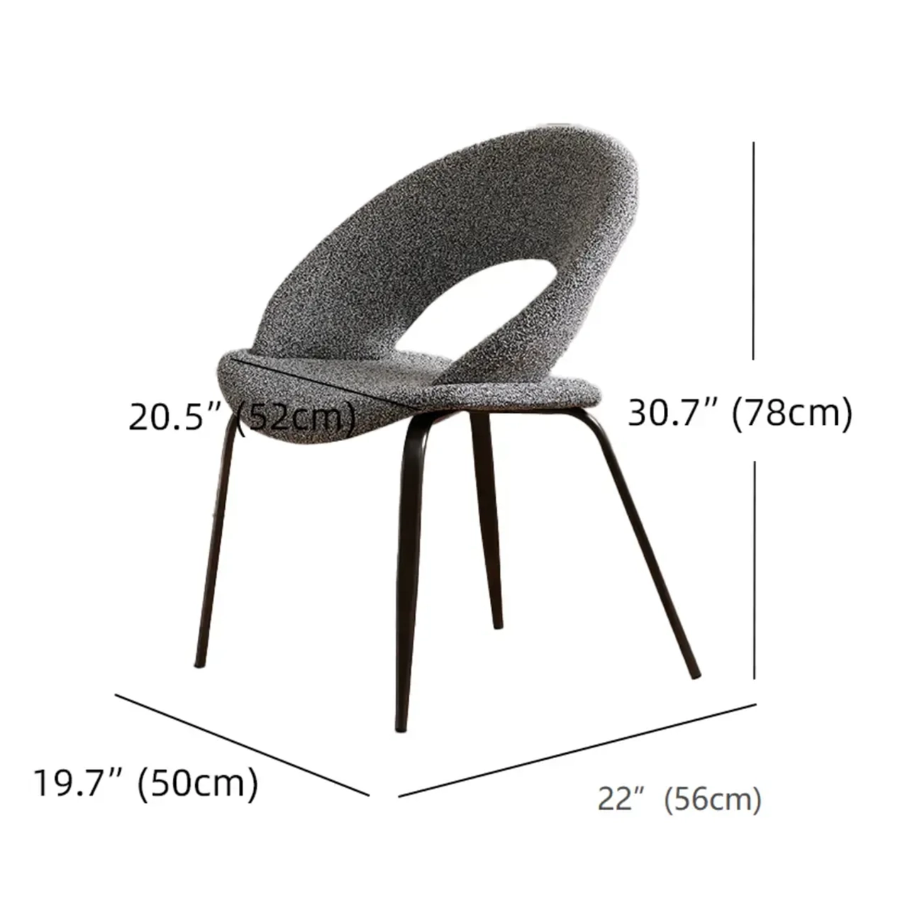 Modern Fabric Open Back Armless Dining Chair with Metal Legs #size | homeyfad