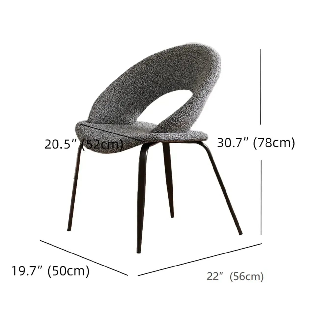 Modern Fabric Open Back Armless Dining Chair with Metal Legs #size