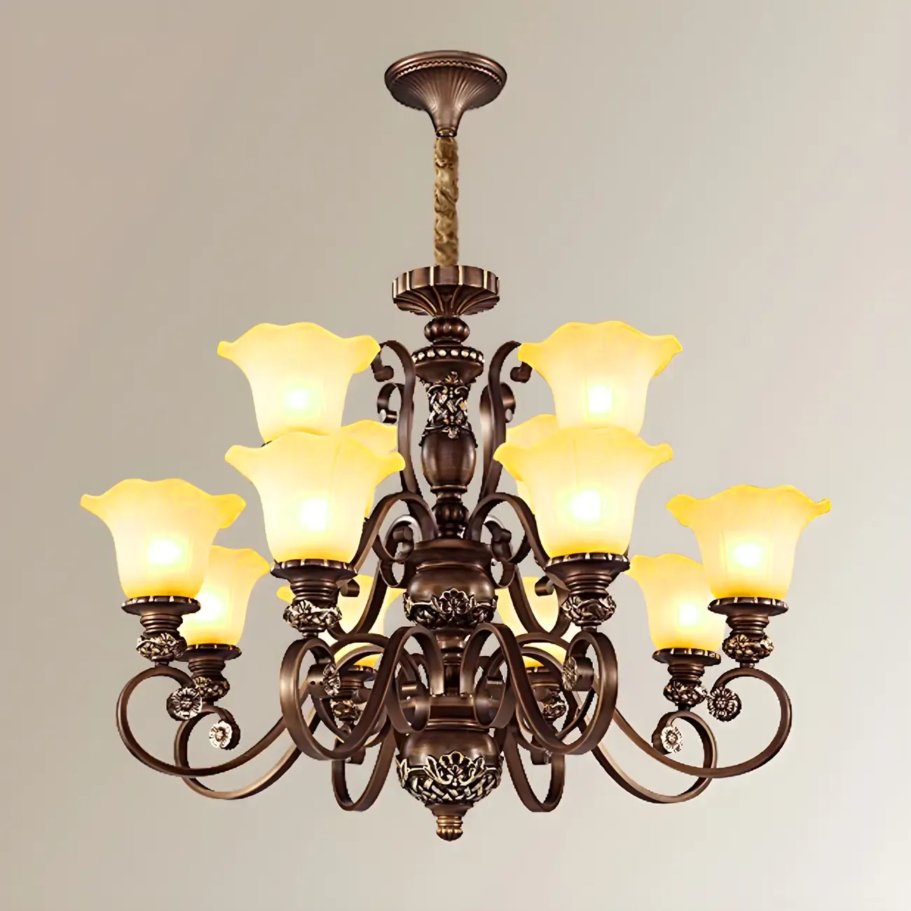 Brown Floral Metal Vintage Chandelier Classic Design Image - 9