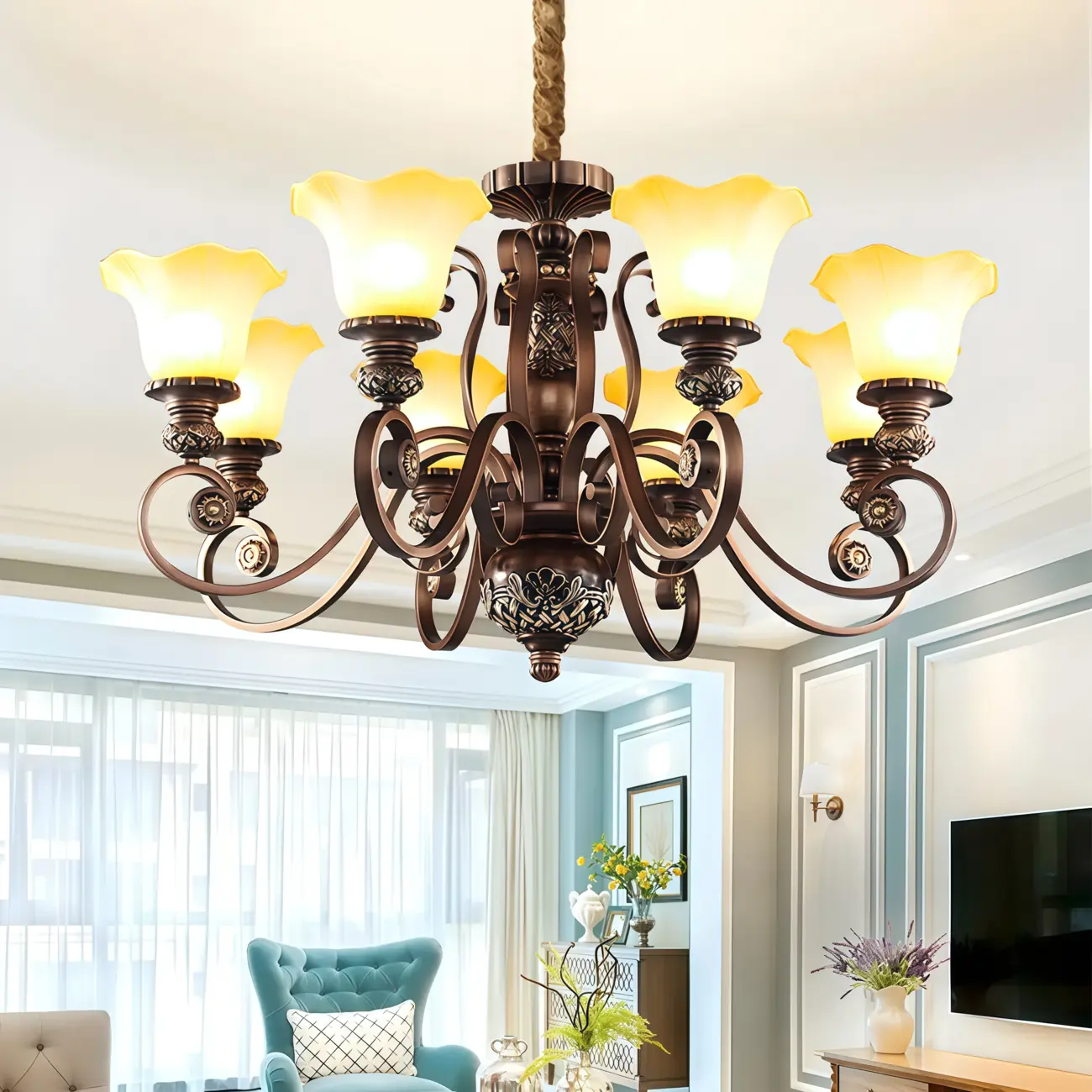 Brown Floral Metal Vintage Chandelier Classic Design Image - 1 | homeyfad