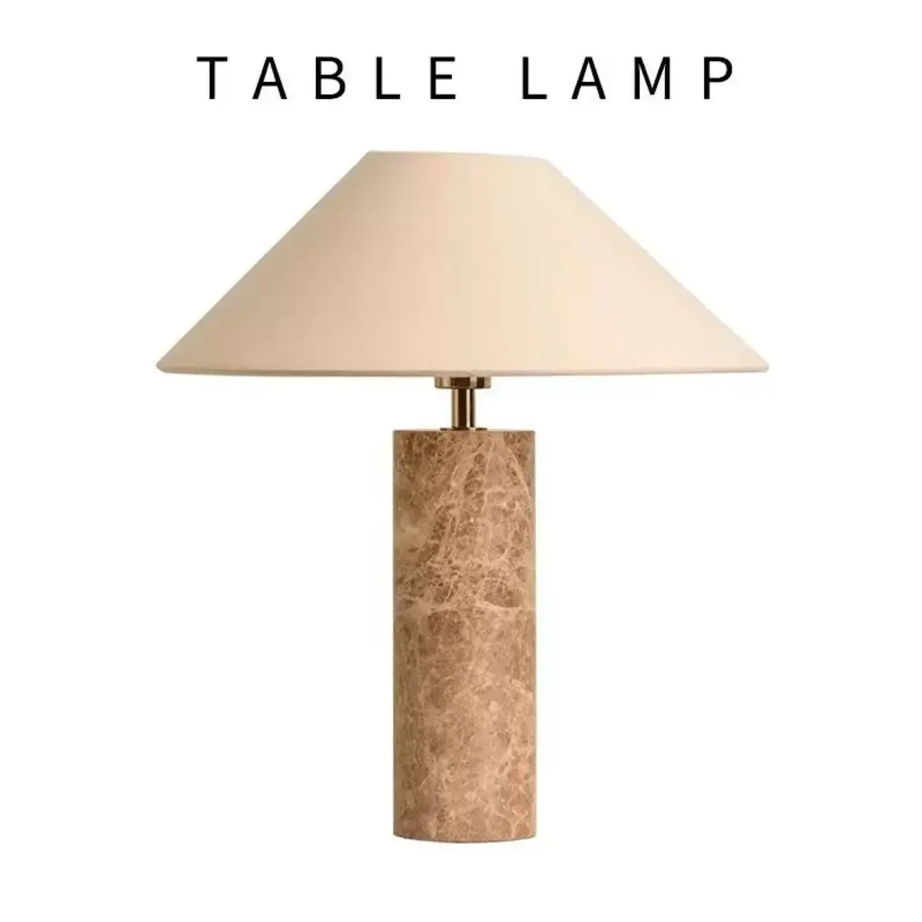 Elegant Beige Marble Base Table Lamp with Fabric Shade Image - 7