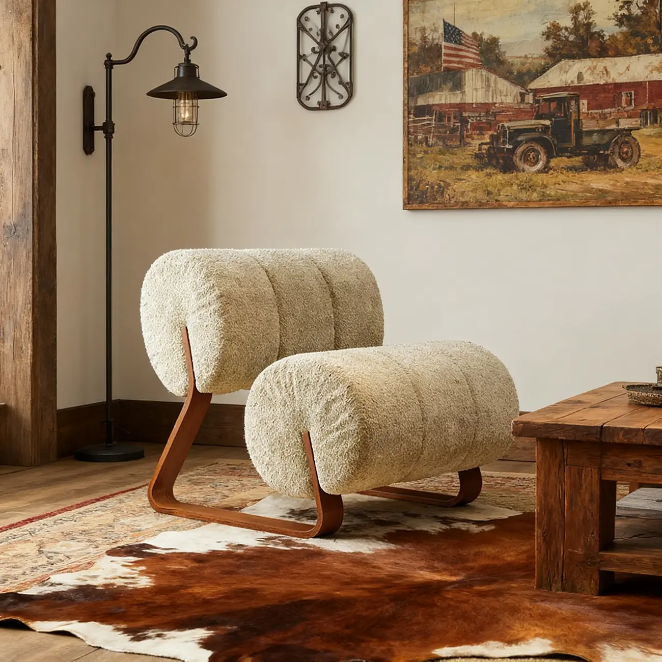  Mid-Century Modern Sherpa Armless Accent Chair with Metal Base Image - 2 | homeyfad