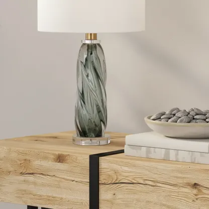 Modern Green Twisted Glass Table Lamp with Fabric Shade Image - 3