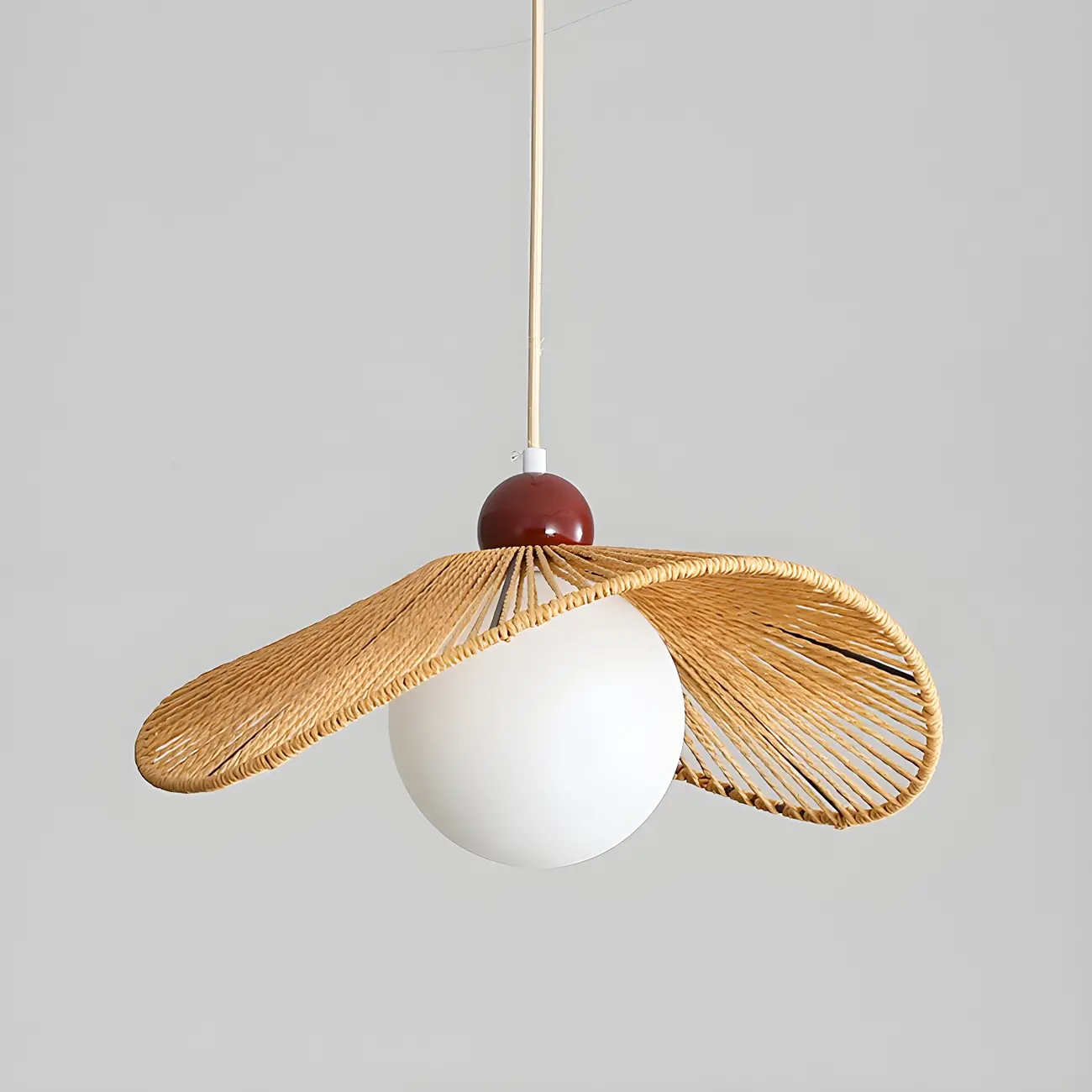 Rustic Curved Rattan White Spherical Glass Shade Pendant Light Image - 10 | homeyfad