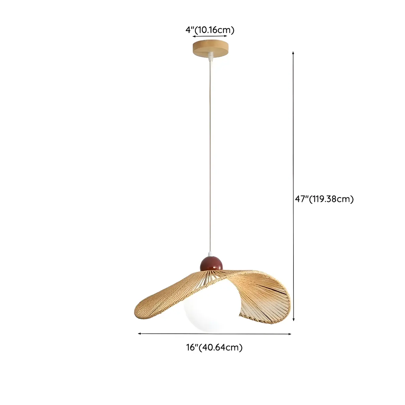 Rustic Curved Rattan White Spherical Glass Shade Pendant Light #size | homeyfad