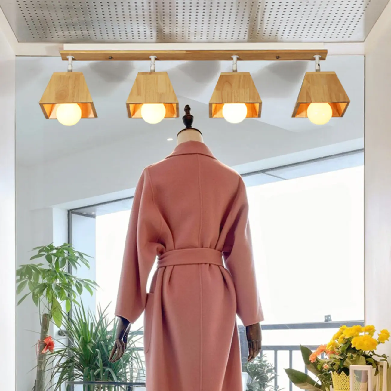 4-Light Wood Fixed Track Lighting Modern LED Adjustable Head | homeyfad