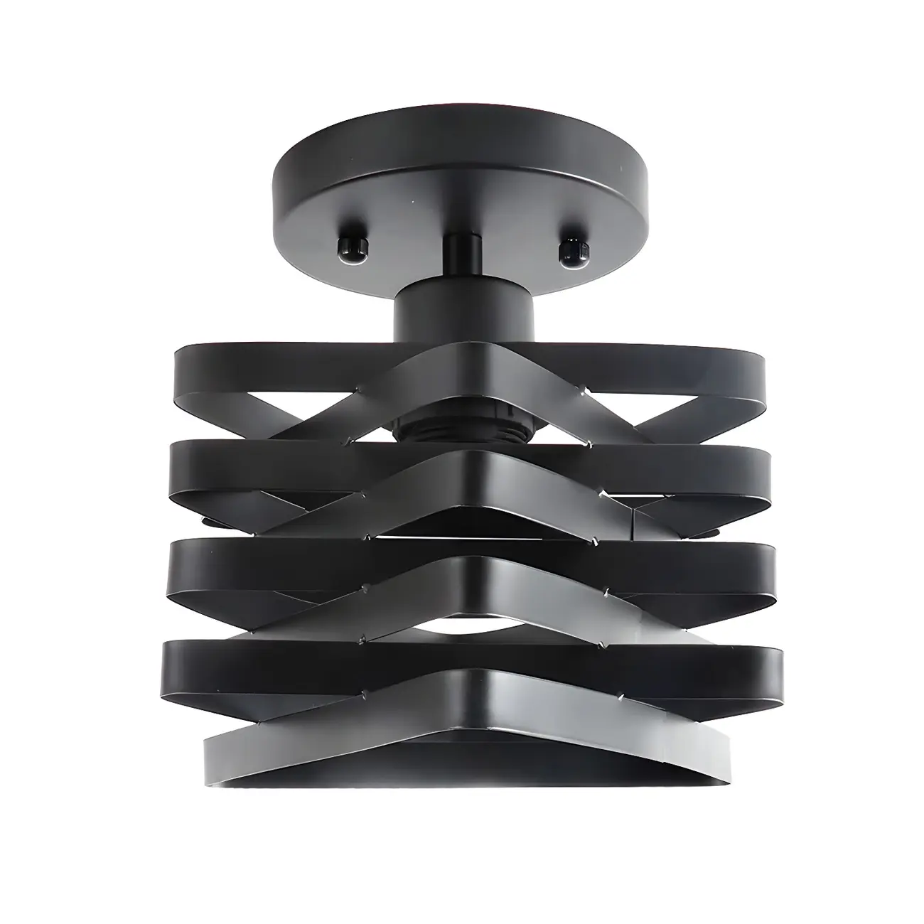 Geometric Black Industrial Iron Semi Flush Ceiling Light Image - 5 | homeyfad