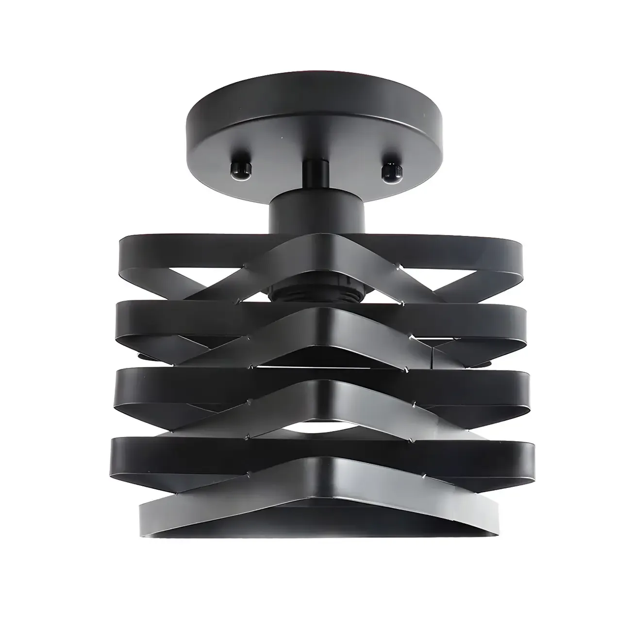 Geometric Black Industrial Iron Semi Flush Ceiling Light Image - 5
