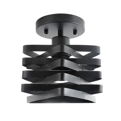 Geometric Black Industrial Iron Semi Flush Ceiling Light Image - 5