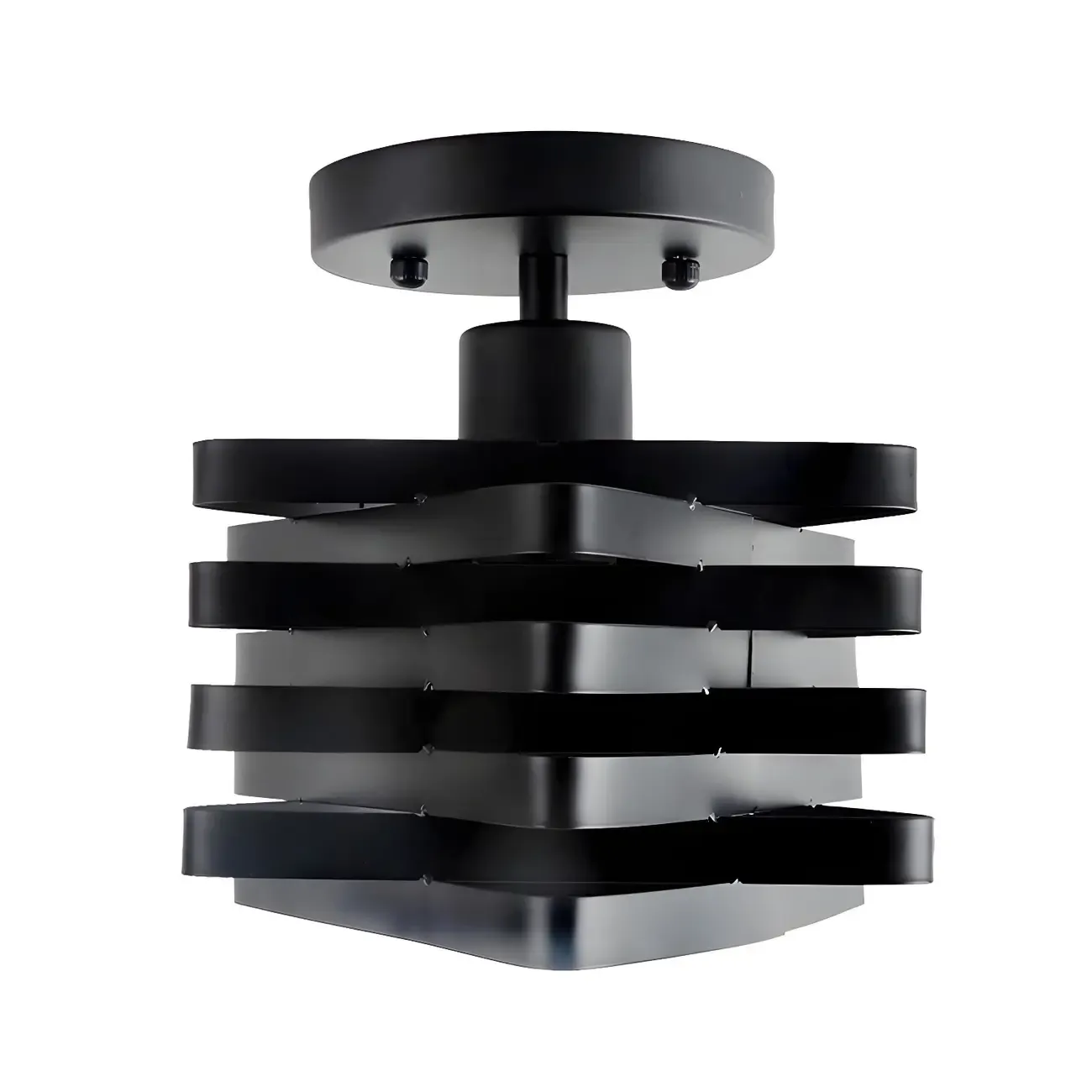 Geometric Black Industrial Iron Semi Flush Ceiling Light Image - 6