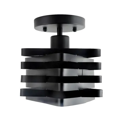 Geometric Black Industrial Iron Semi Flush Ceiling Light Image - 6