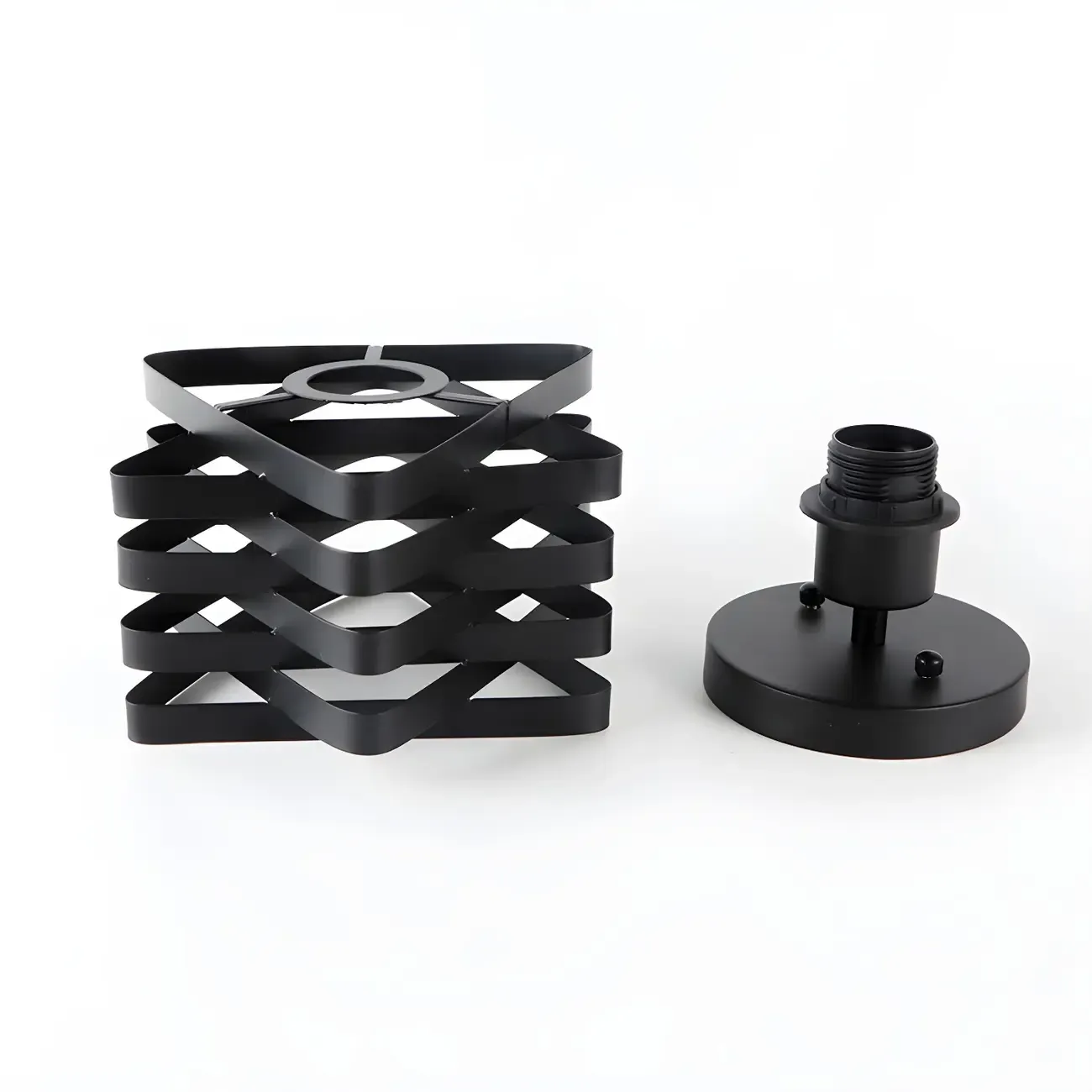 Geometric Black Industrial Iron Semi Flush Ceiling Light Image - 8