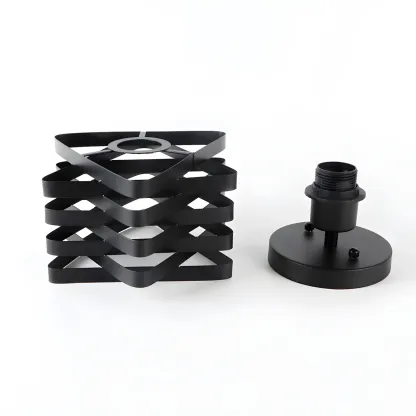 Geometric Black Industrial Iron Semi Flush Ceiling Light Image - 8