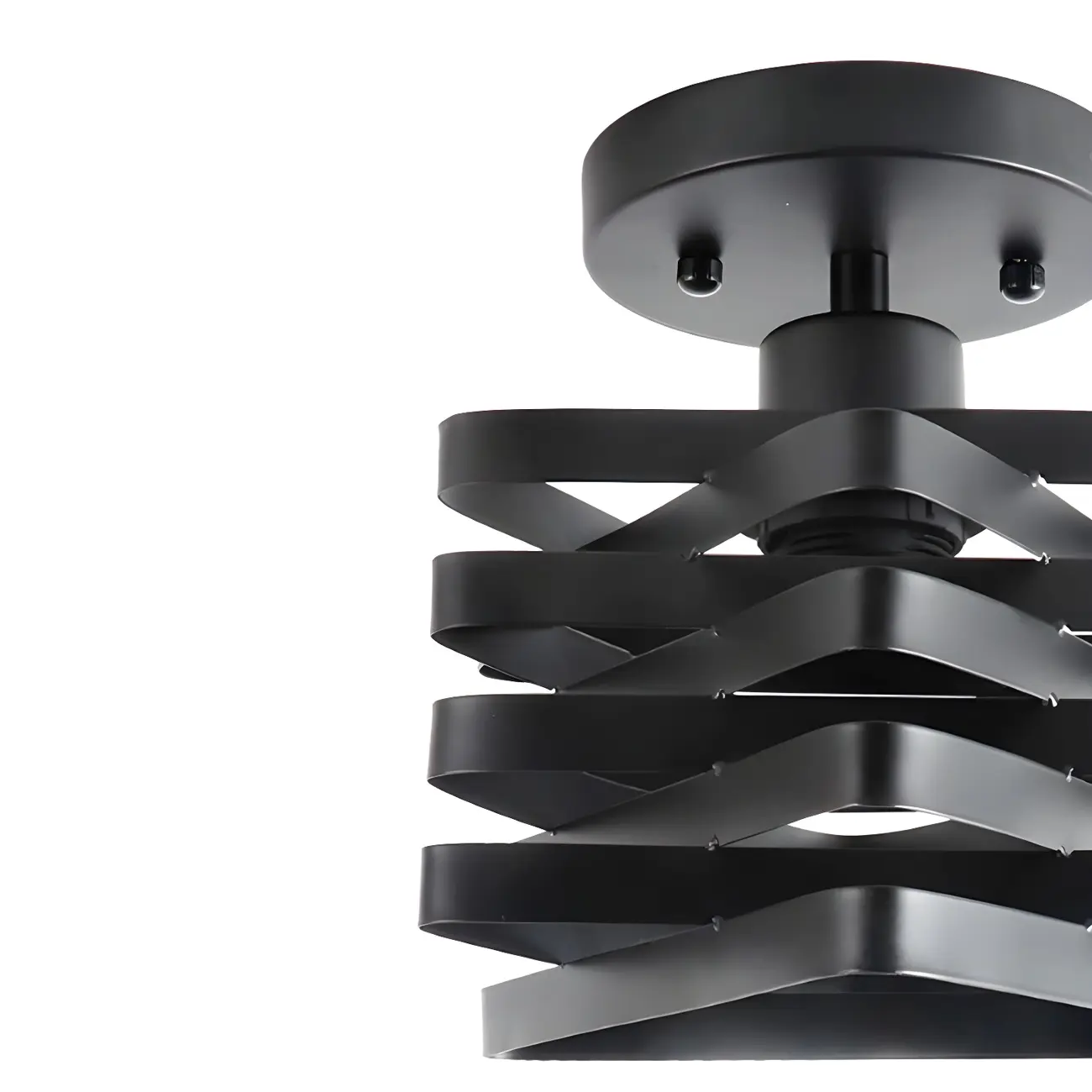 Geometric Black Industrial Iron Semi Flush Ceiling Light Image - 9 | homeyfad