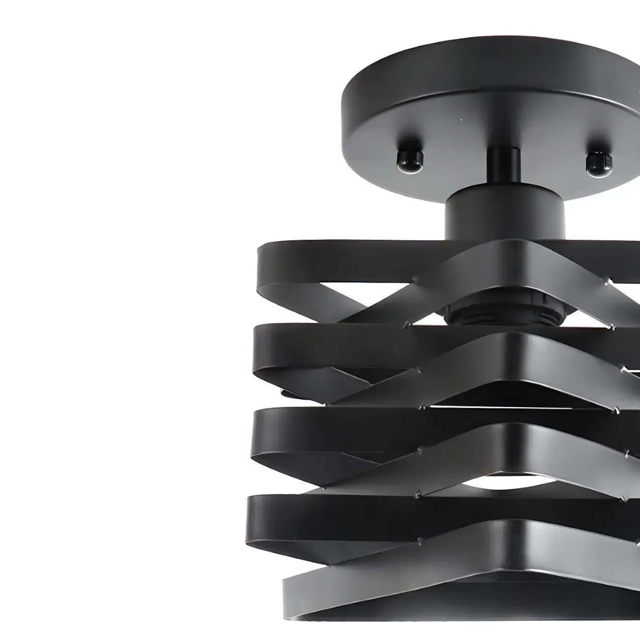 Geometric Black Industrial Iron Semi Flush Ceiling Light Image - 9