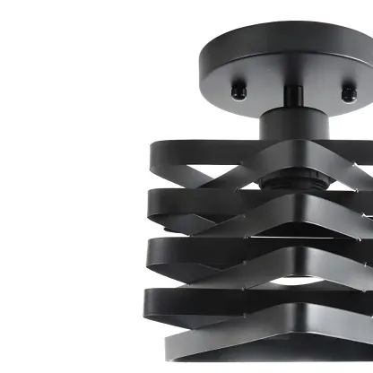Geometric Black Industrial Iron Semi Flush Ceiling Light Image - 9