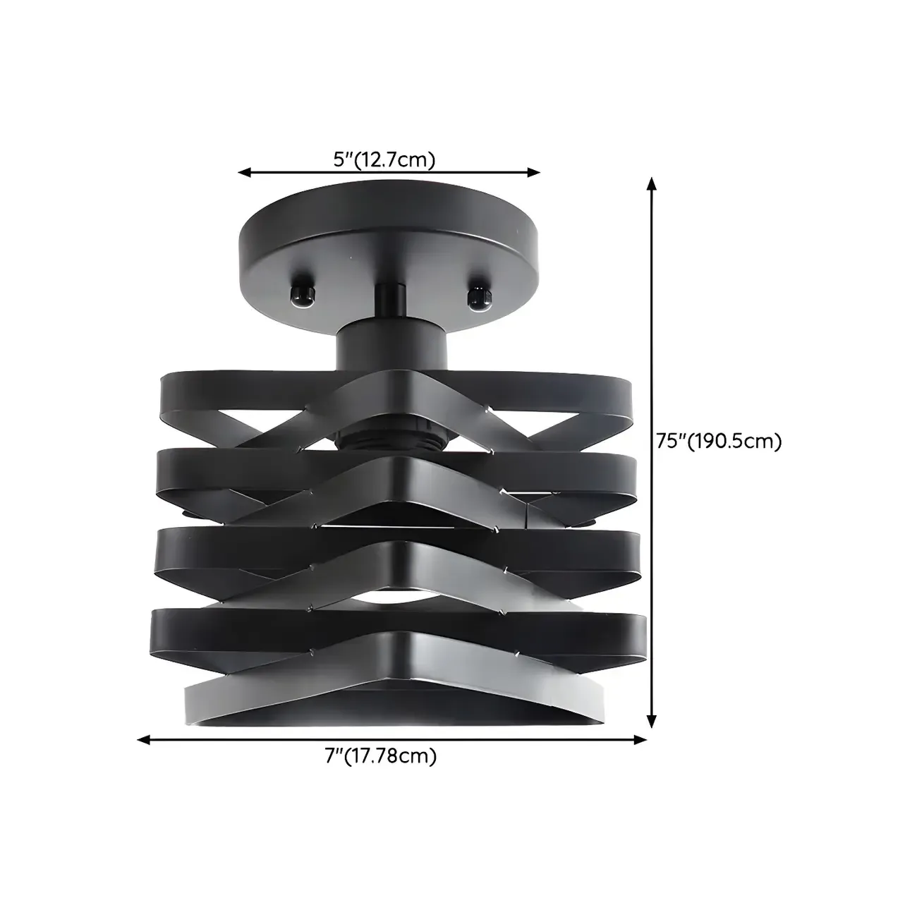 Geometric Black Industrial Iron Semi Flush Ceiling Light #size