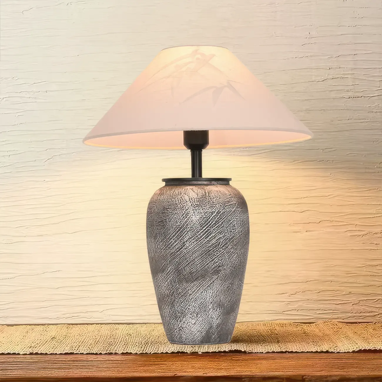 Modern Gray Ceramic Table Lamp with Fabric Shade Image - 4