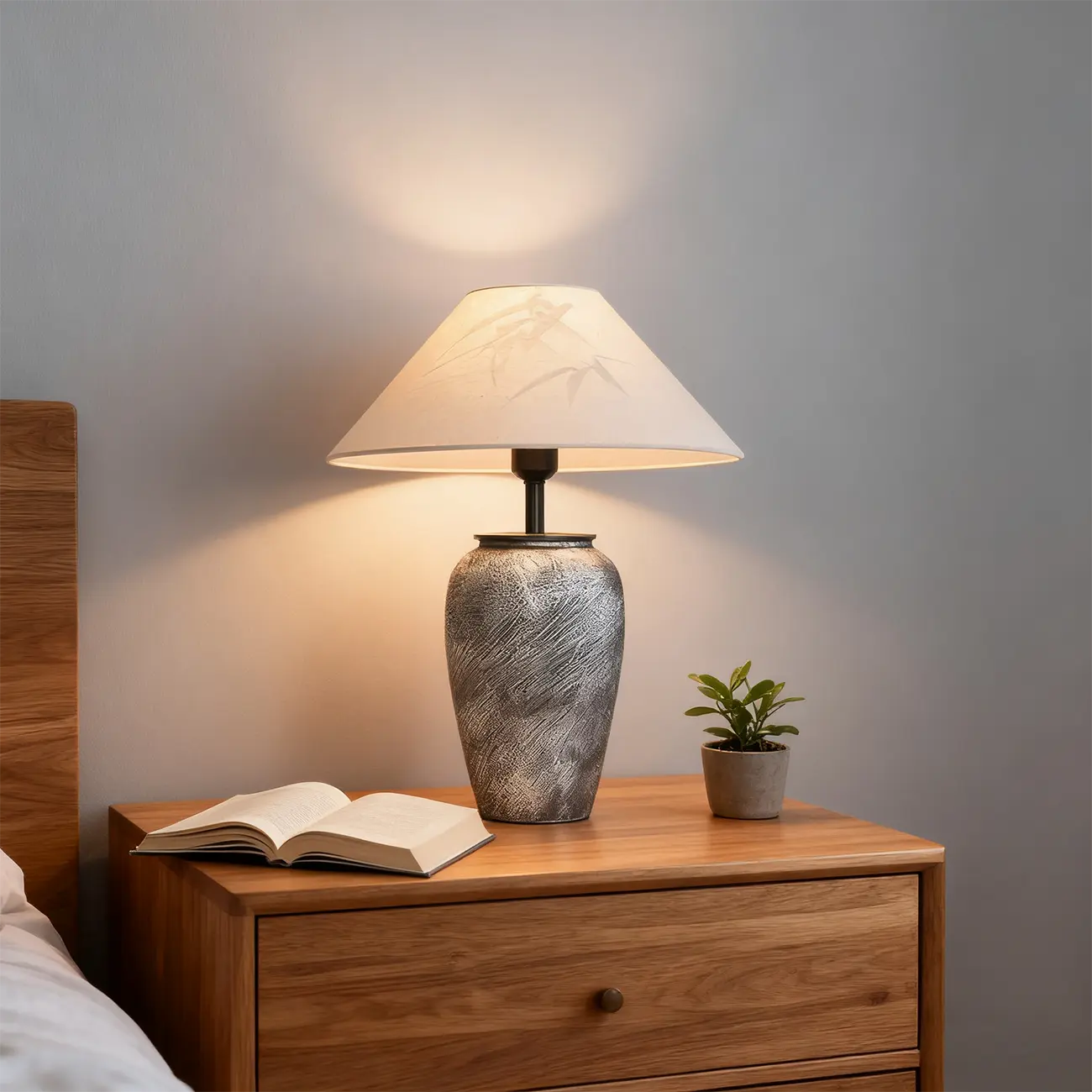 Modern Gray Ceramic Table Lamp with Fabric Shade Image - 1 | homeyfad