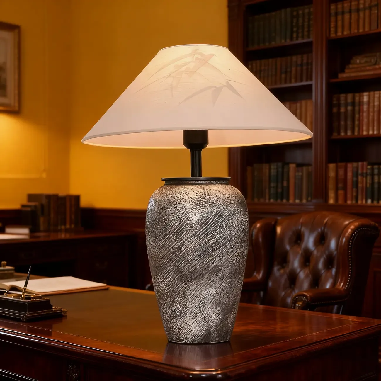 Modern Gray Ceramic Table Lamp with Fabric Shade Image - 3