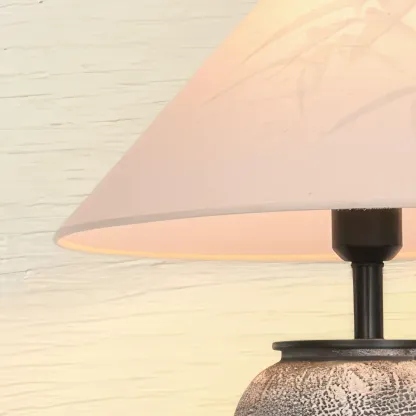 Modern Gray Ceramic Table Lamp with Fabric Shade Image - 5