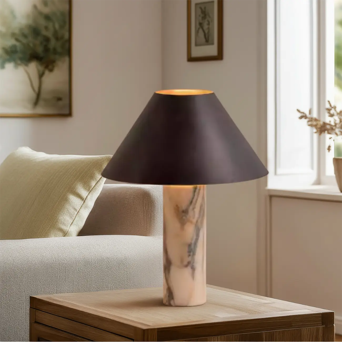 Modern Calacatta Marble LED Table Lamp For Bedroom Image - 2 | homeyfad